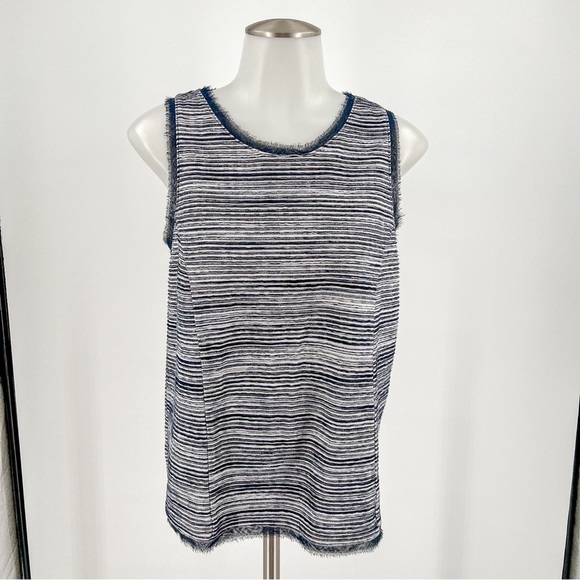 ANTHROPOLOGIE VANESSA VIRGINIA Women’s INDIRA Top Navy Blue Textured Striped - Picture 1 of 5